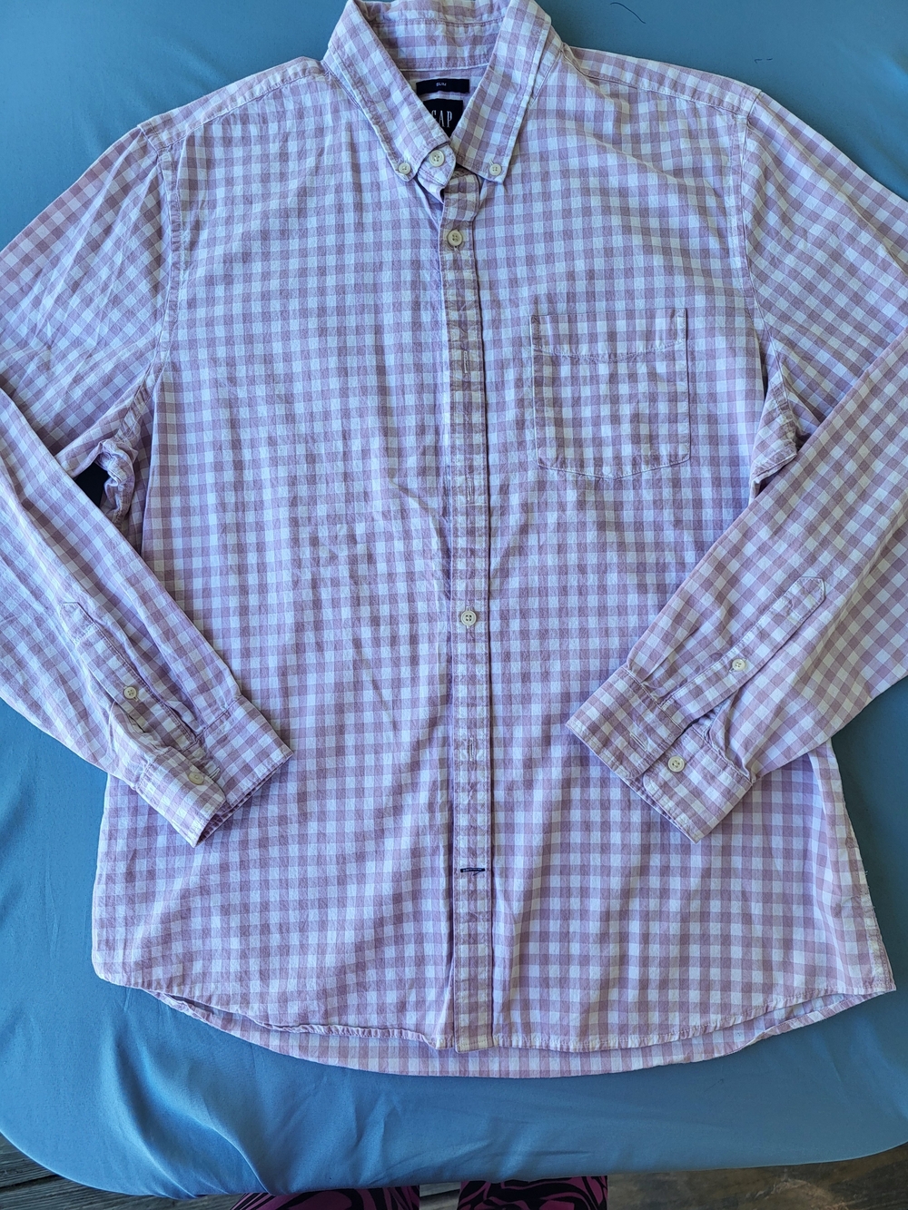 GAP Men's XL Slim Fit Plum Gingham Poplin Long Sleeve Shirt